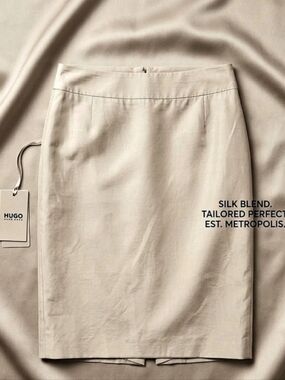 Hugo Boss Silk Blend Pencil Skirt Cream Size 6 NWT